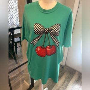 New With Tags…Boutique Cherries With Bow T-shirt…Size XL